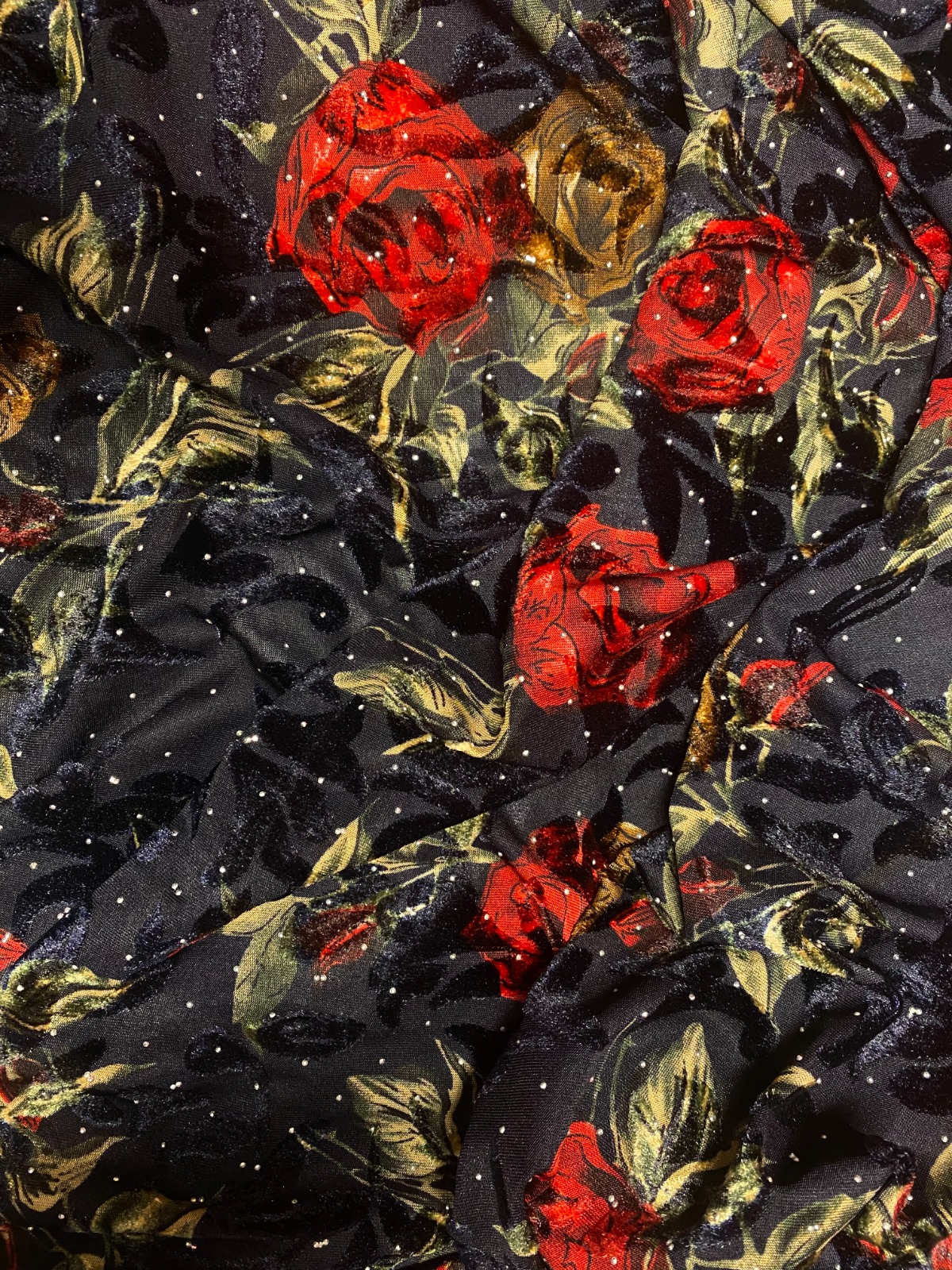 Printed Black And Red Rose Fabric
